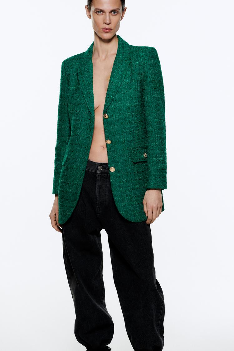 Green zara blazer clearance